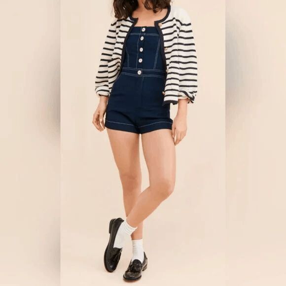 Maeve The Colette Portside Button Front Navy Blue Nautical Romper 8 NWT - Picture 13 of 13